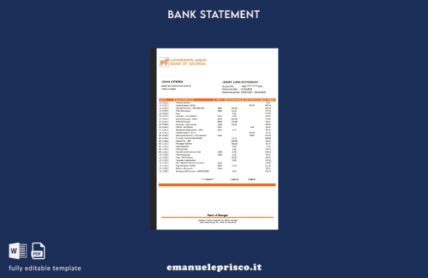 modello di estratto conto della Georgia Bank of Georgia in stile verificato